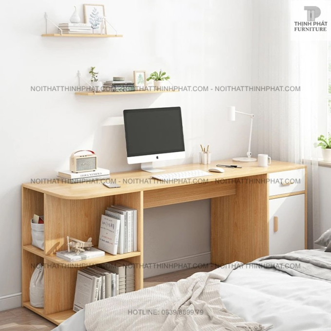 Bàn Học Gỗ Công Nghiệp Kèm Ngăn Kéo Và Giá Sách Tiện Lợi BLV06