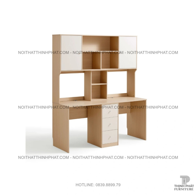 Bàn Làm Việc Đôi Dành Cho 2 Người Hiện Đại Gỗ MDF Có Kệ Sách Và Ngăn Kéo Tiện Lợi BLV55