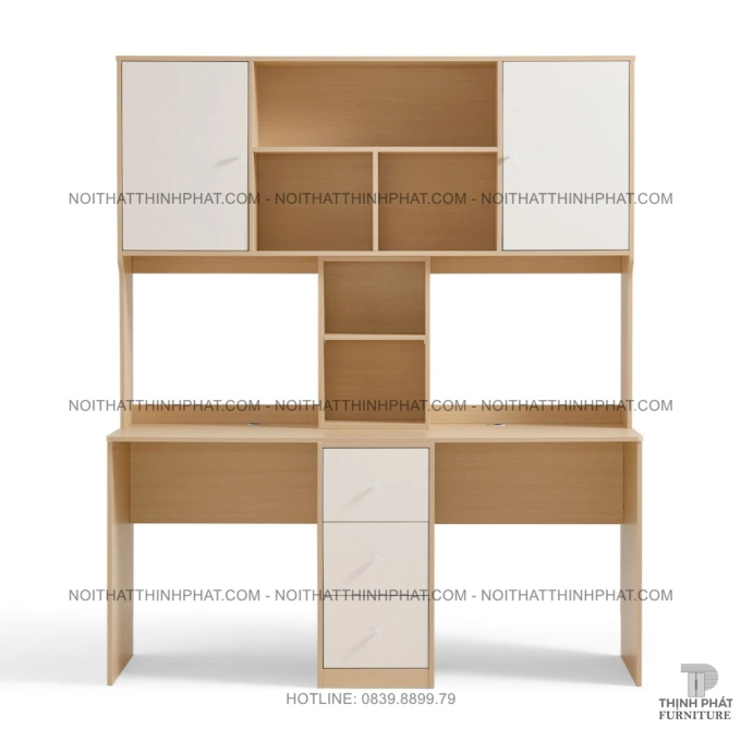 Bàn Làm Việc Đôi Dành Cho 2 Người Hiện Đại Gỗ MDF Có Kệ Sách Và Ngăn Kéo Tiện Lợi BLV55