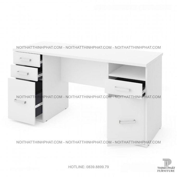 Bàn Làm Việc Gỗ MDF Trắng Dài, 2 Cụm Ngăn Kéo Tiện Lợi Cho Văn Phòng Hiện Đại BLV49
