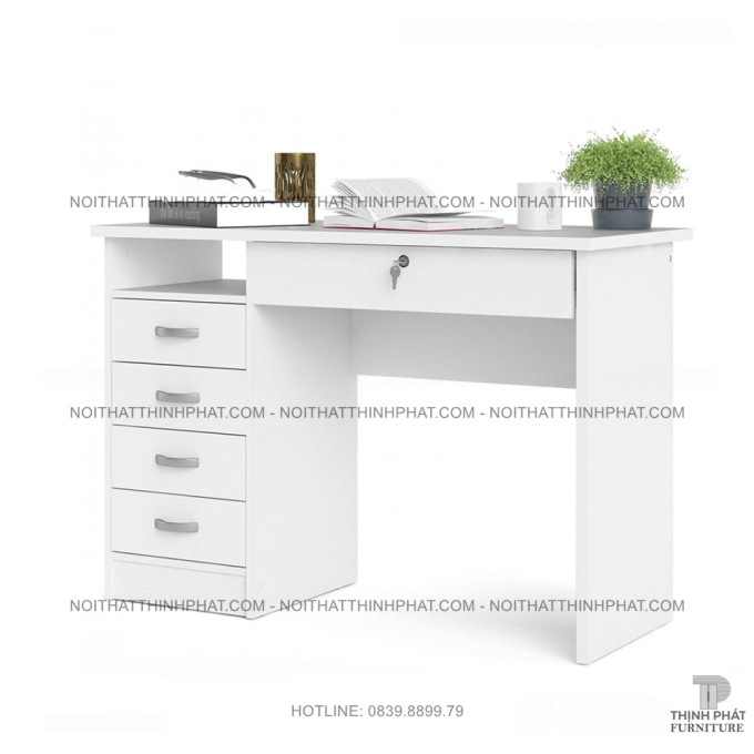Bàn Làm Việc Gỗ MDF Trắng Hiện Đại Có 5 Hộc Kéo Tiện Lợi Cho Văn Phòng Và Gia Đình  BLV44