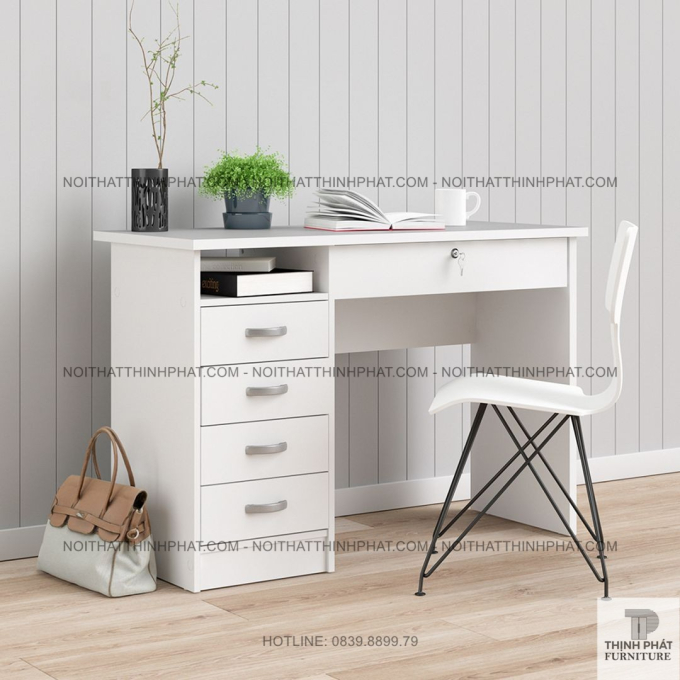 Bàn Làm Việc Gỗ MDF Trắng Hiện Đại Có 5 Hộc Kéo Tiện Lợi Cho Văn Phòng Và Gia Đình  BLV44
