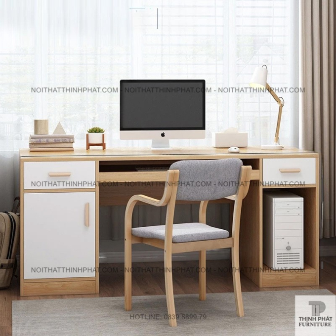 Bàn làm việc tại nhà có hộc tủ và khay bàn phím – phong cách tối giản BLV28