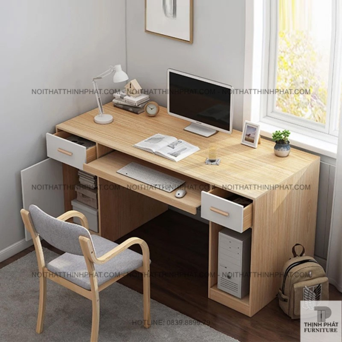 Bàn làm việc tại nhà có hộc tủ và khay bàn phím – phong cách tối giản BLV28