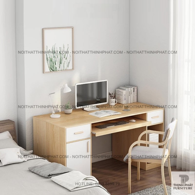 Bàn làm việc tại nhà có hộc tủ và khay bàn phím – phong cách tối giản BLV28