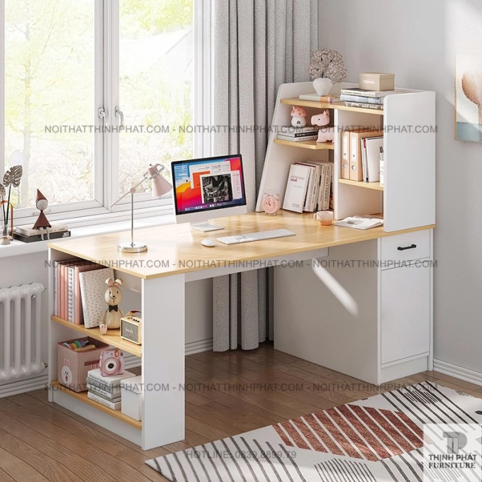 Bàn Máy Tính Gỗ Công Nghiệp Có Kệ Sách Đa Tầng – Thiết Kế Gọn Gàng, Nhiều Ngăn Lưu Trữ BLV27