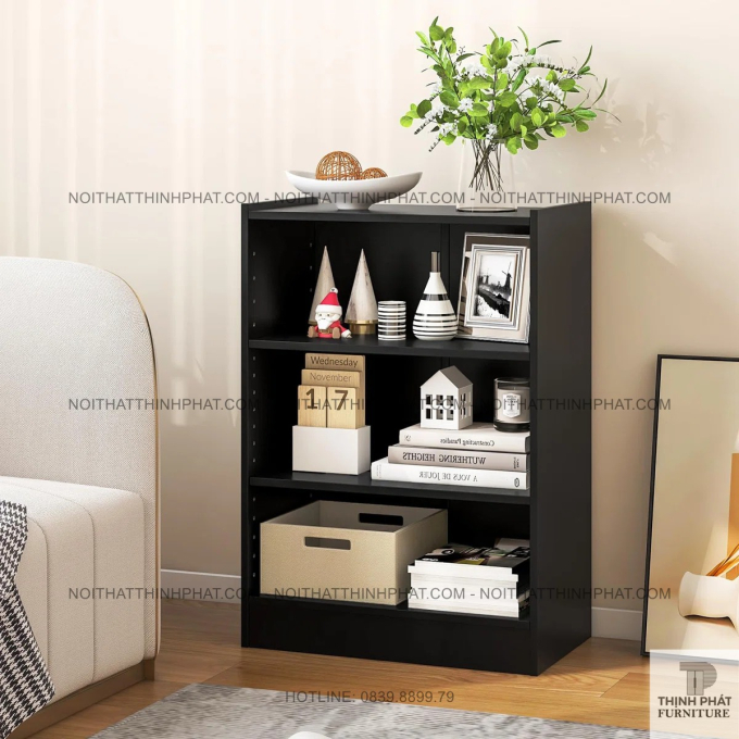 Kệ Sách Đen 3 Tầng Trang Trí Phòng Khách Nhỏ Gọn Hiện Đại TS13