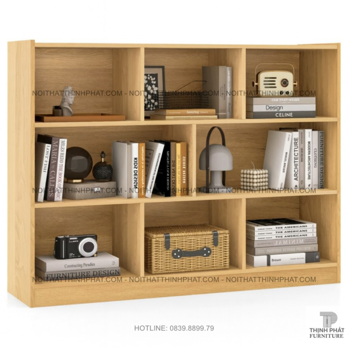 Kệ Sách Gỗ Công Nghiệp 3 Tầng 9 Ngăn Trang Trí Decor Phòng Khách Kiểu Bắc Âu TS02