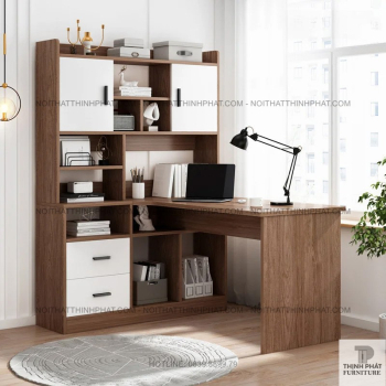 Bàn Làm Việc Góc Chữ L Có Tủ Đựng Hồ Sơ & Kệ Trang Trí - Thiết Kế...