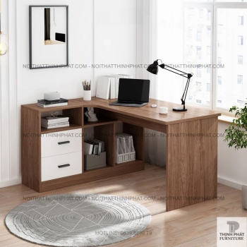 Bàn Làm Việc Văn Phòng Chữ L – Có Tủ Đựng Hồ Sơ & Giá Sách Mini BLV25