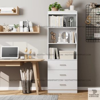 Kệ Sách Đứng Gỗ MDF Màu Trắng Có 3 Hộc Kéo Tiện Lợi Cho Phòng Khách...