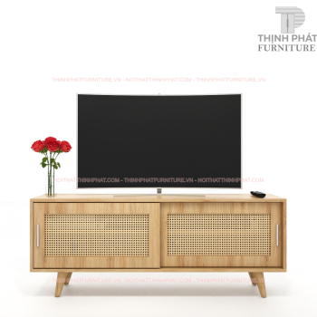 Kệ Tivi Cửa Trượt Mây Đan Mắt Cáo, Thiết Kế Sang Trọng Cho Phòng...