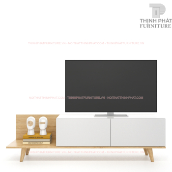 Kệ Tivi Gỗ Công Nghiệp MDF Màu Gỗ Sồi Phối Trắng, Thiết Kế Tối...