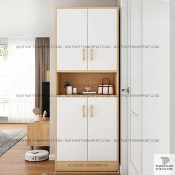 Tủ Đựng Giày Dép 4 Cánh Cao 180cm Gỗ MDF Cửa Trắng, Có Hộc Trưng Bày...