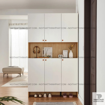 Tủ Đựng Giày Dép Gỗ Công Nghiệp 6 Cửa Phối Trắng, Kệ Hở Trung Tâm...
