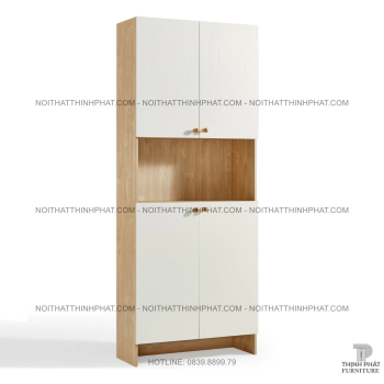 Tủ Giày Dép Gỗ MDF 4 Cánh Phối Trắng Thiết Kế Kệ Hở Trung Tâm Thanh...