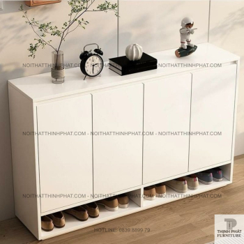 Tủ Giày Dép Gỗ MDF 4 Cửa, Nhiều Ngăn Chứa Rộng Rãi Kèm Kệ Hở Tiện...