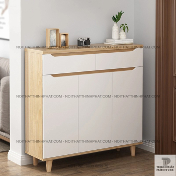 Tủ Giày Dép Gỗ MDF Chân Gỗ Cao Kèm Ngăn Kéo Tiện Lợi TG23