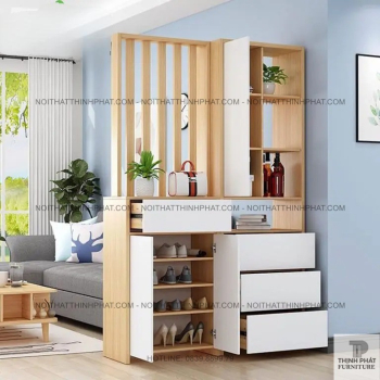 Tủ Giày Gỗ Công Nghiệp Kèm Vách Ngăn Trang Trí, Nhiều Ngăn Kéo Tiện...