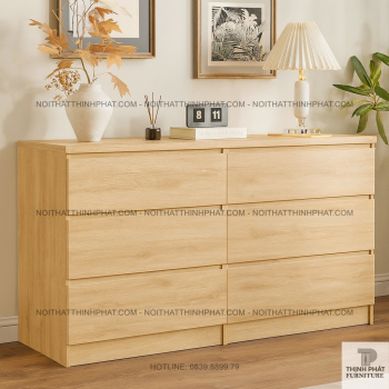 Tủ Hộc Kéo 6 Ngăn Gỗ Công Nghiệp MDF Màu Gỗ Sồi Tự Nhiên, Đựng...
