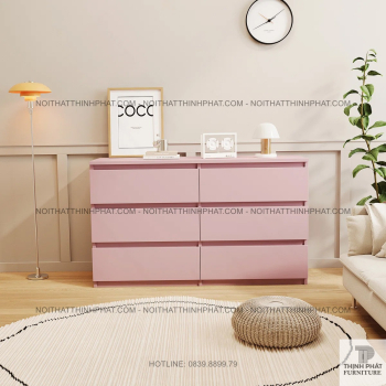 Tủ Hộc Kéo Màu Hồng Pastel 6 Ngăn Thiết Kế Hiện Đại Cho Phòng Ngủ,...