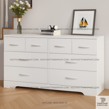 Tủ Hộc Kéo Màu Trắng 9 Ngăn Gỗ MDF Phong Cách Tối Giản Cho Phòng Ngủ...