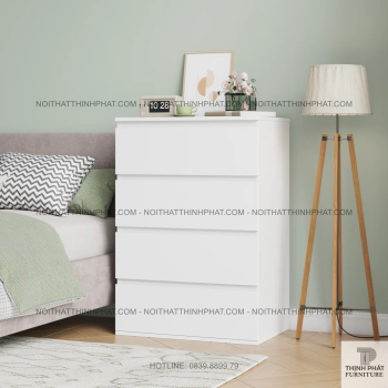 Tủ Ngăn Kéo 4 Hộc Màu Trắng Dáng Gọn, Hỗ Trợ Sắp Xếp Vật Dụng...
