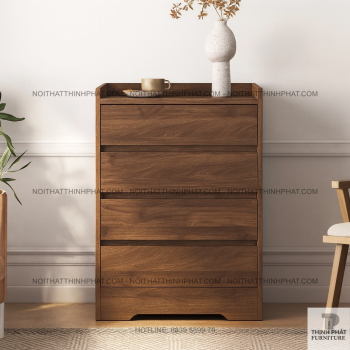 Tủ ngăn kéo gỗ MDF màu walnut 4 hộc, thiết kế thanh lịch, tối giản...