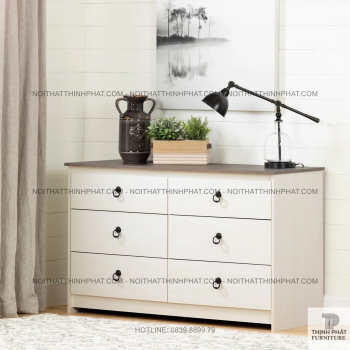 Tủ Ngăn Kéo Màu Trắng Trang Nhã 6 Hộc, Thiết Kế Vintage Kết Hợp Hiện...