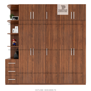 Tủ Quần Áo 2 Tầng Cửa Mở Kết hợp kệ trang trí Màu Vân Gỗ Hiện...