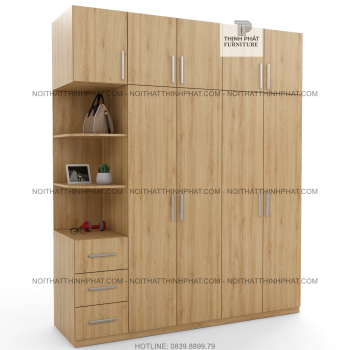 Tủ Quần Áo 2 Tầng Gỗ Công Nghiệp Cửa Mở Kết Hợp Kệ Trang Trí Màu...