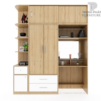 Tủ Quần Áo 2 Tầng Kết Hợp Bàn Trang Điểm, Có Kệ Trang Trí Bên Hông...
