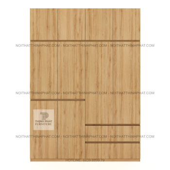 Tủ Quần Áo 2 Tầng MDF Không Tay Nắm, Nhiều Ngăn Treo Đồ Tiện Dụng...