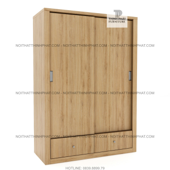 Tủ Quần Áo Cửa Lùa Kết Hợp 2 Hộc Kéo Ngoài Màu Gỗ Nâu Đỏ Sang...