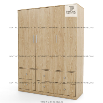 Tủ Quần Áo Gỗ Công Nghiệp 3 Cửa Mở Kèm Hộc Kéo Ngoài, Màu Vàng Sồi...