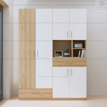 Tủ Quần Áo Gỗ Công Nghiệp 4 Cánh Mở, Phong Cách Hiện Đại, Màu Gỗ...