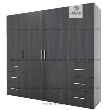 Tủ Quần Áo Gỗ Công Nghiệp 5 Cánh Màu Xám Than Hiện Đại Có Nhiều...
