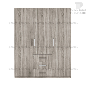 Tủ Quần Áo Gỗ Công Nghiệp Cửa Mở, 3 Cánh Màu Vân Gỗ Xám, Sang...