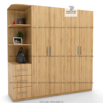 Tủ Quần Áo Hiện Đại Kết Hợp Kệ Trang Trí, Cửa Mở Với 3 Hộc Kéo...