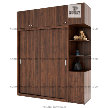 Tủ Quần Áo Kịch Trần 2 Tầng Cửa Lùa Kết Hợp Kệ Trang Trí (TQA108)