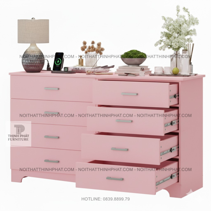 Tủ 6 Hộc Kéo Màu Hồng Nhẹ Nhàng Phong Cách Hiện đại TNK42