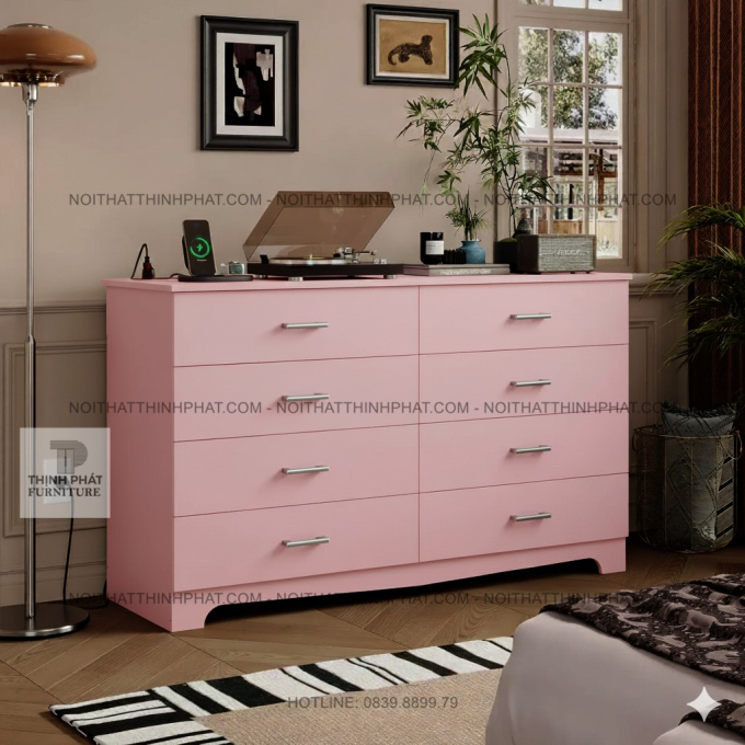 Tủ 6 Hộc Kéo Màu Hồng Nhẹ Nhàng Phong Cách Hiện đại TNK42