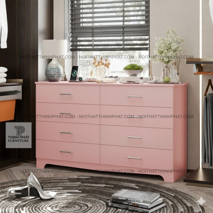 Tủ 6 Hộc Kéo Màu Hồng Nhẹ Nhàng Phong Cách Hiện đại TNK42