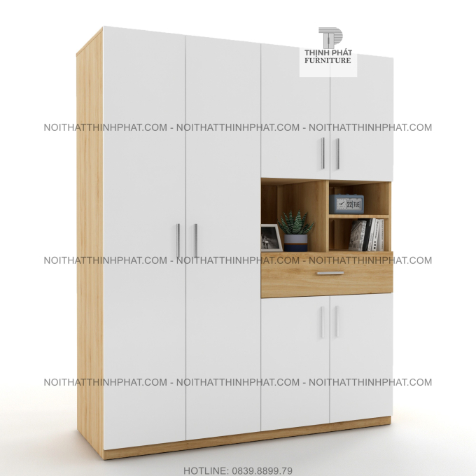 Tủ Áo 1m8 X 2m Cửa Mở Kèm Ô Trang Trí, Hiện Đại, Tiện Dụng, Gỗ Mdf Phủ Melamine TQA16