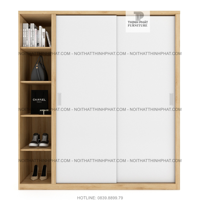 Tủ Áo Cửa Lùa Kết Hợp Kệ Trang Trí 1m8 X 2m Kiểu Dáng Hiện Đại, Gỗ Công Nghiệp Mdf TQA24