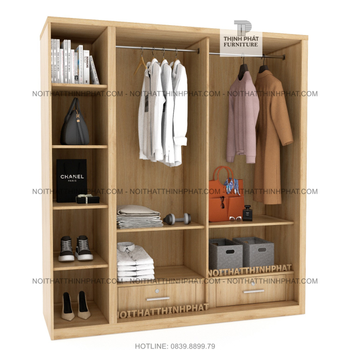 Tủ Áo Cửa Lùa Kết Hợp Kệ Trang Trí 1m8 X 2m Kiểu Dáng Hiện Đại, Gỗ Công Nghiệp Mdf TQA24