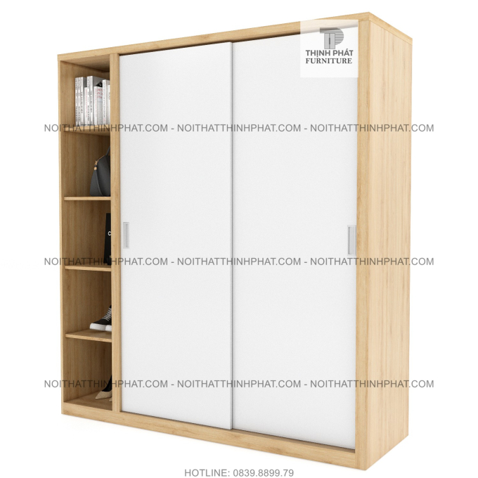 Tủ Áo Cửa Lùa Kết Hợp Kệ Trang Trí 1m8 X 2m Kiểu Dáng Hiện Đại, Gỗ Công Nghiệp Mdf TQA24