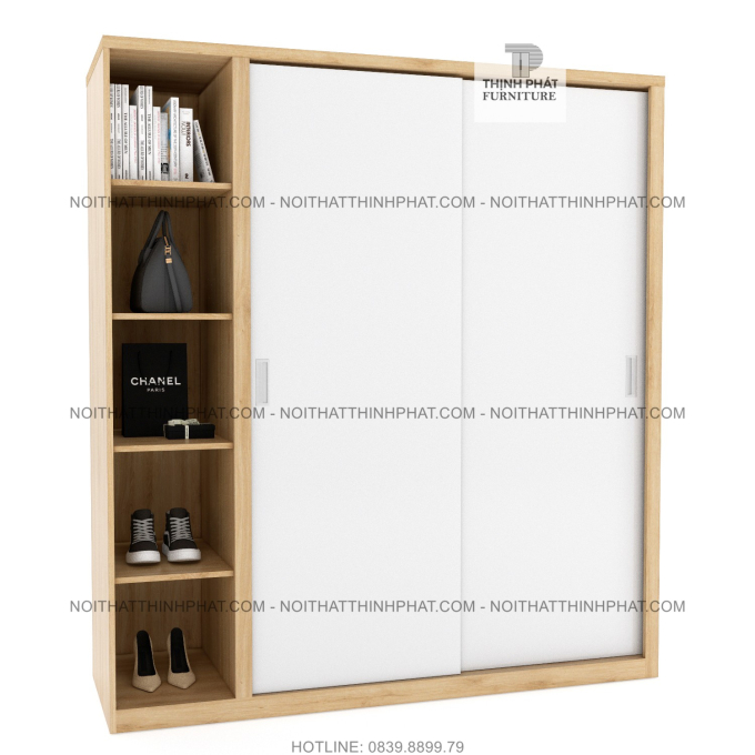 Tủ Áo Cửa Lùa Kết Hợp Kệ Trang Trí 1m8 X 2m Kiểu Dáng Hiện Đại, Gỗ Công Nghiệp Mdf TQA24