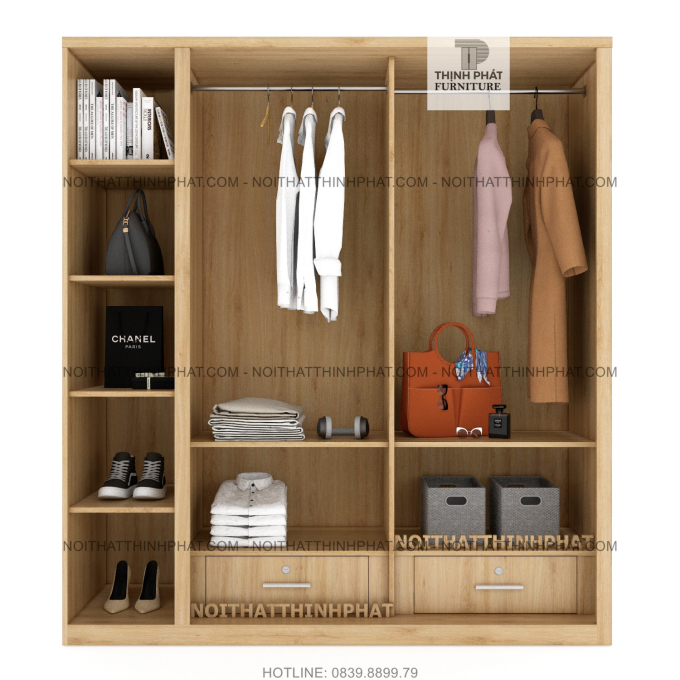 Tủ Áo Cửa Lùa Kết Hợp Kệ Trang Trí 1m8 X 2m Kiểu Dáng Hiện Đại, Gỗ Công Nghiệp Mdf TQA24
