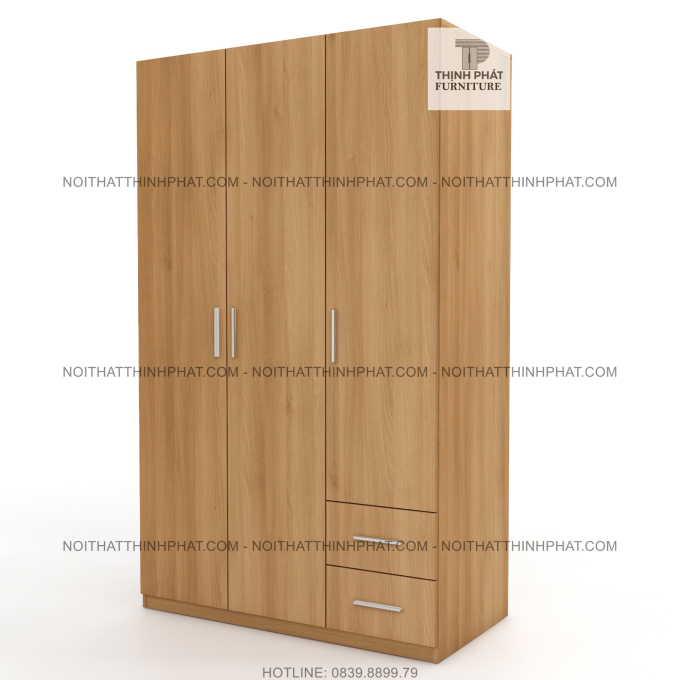Tủ Áo Gỗ Công Nghiệp Cửa Mở, Màu Vân Gỗ Sang Trọng, 2 Hộc Kéo Ngoài TQA28